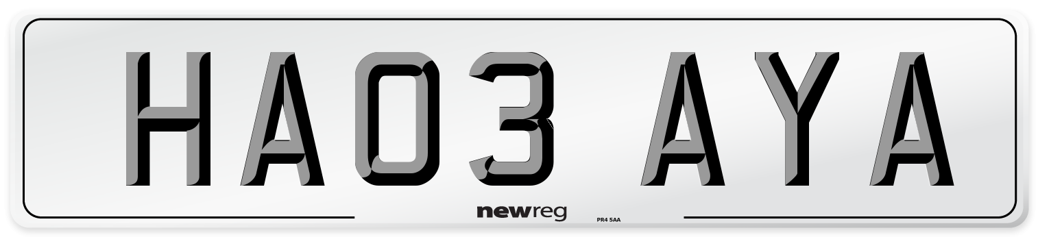 HA03 AYA Number Plate from New Reg